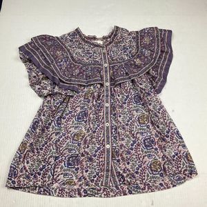 Sea New York Peasant Blouse Floral Ruffled Short Sleeve Button Down Shirt Medium